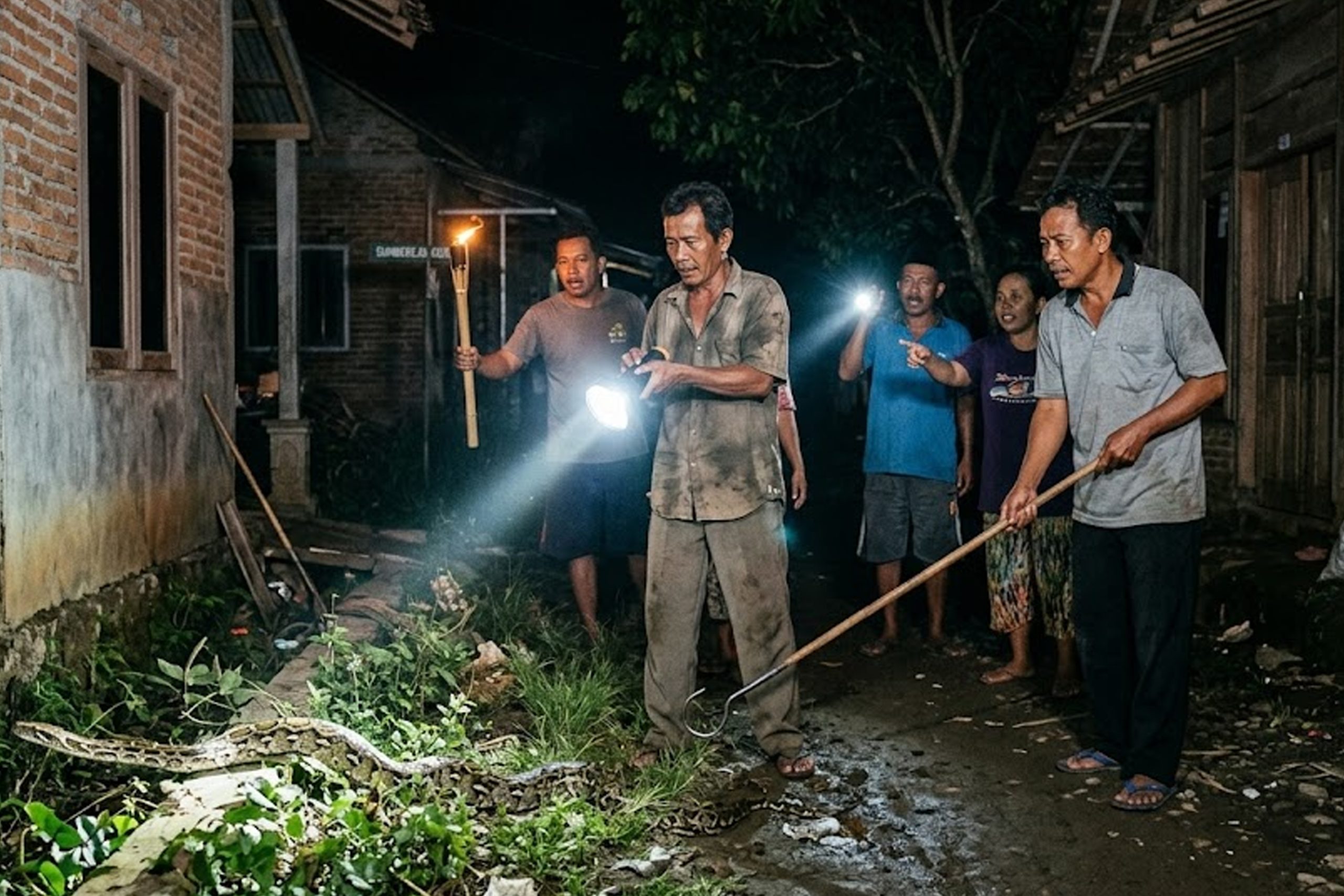 Teror Ular Saat Mati Lampu di Kediri, Warga Sumberejo Panik Amankan Permukiman